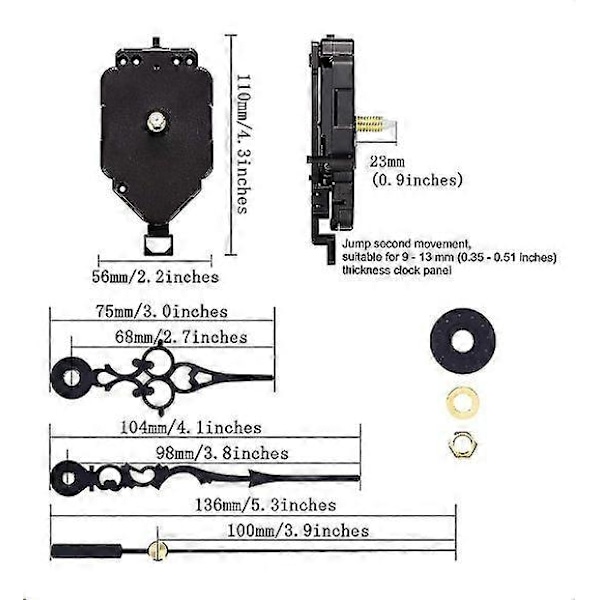Udskiftningspendulurværk Lang Aksel Pendul Quartz Urværk Mekanisme (Aksellængde 23 mm/0,9 tommer)