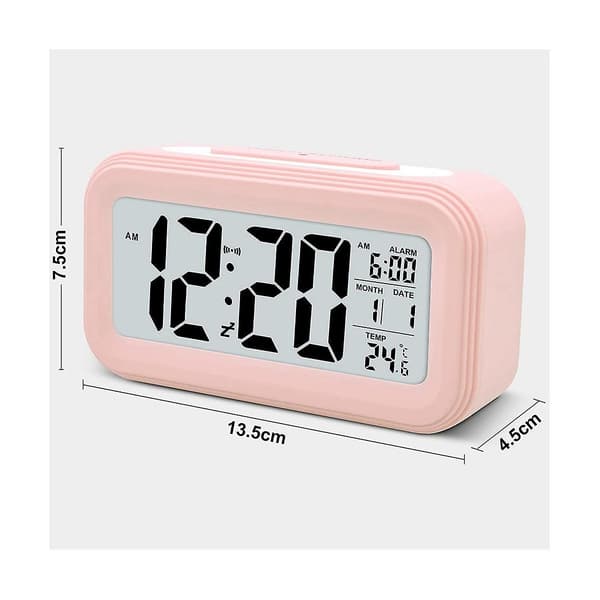 Digital väckarklocka, LED-väckarklocka, batteridriven tyst väckarklocka, rosa