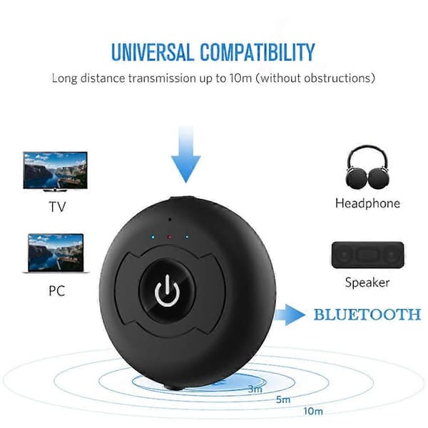 Multipoint Bluetooth 5.0 Audio Transmitter til TV PC Tilslut 2 Hovedtelefoner 3.5Mm AUX Lav Latency Ste
