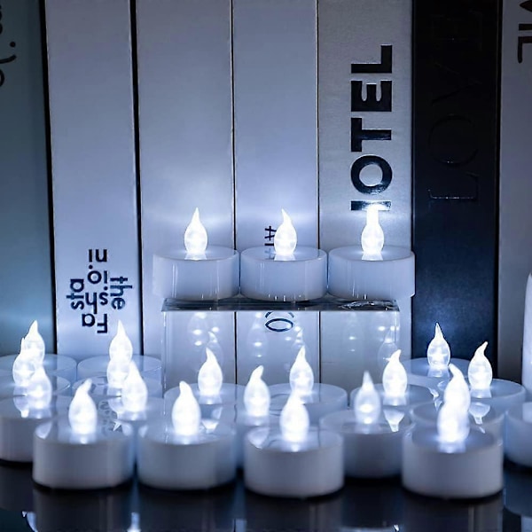 Pakke med 24 Realistiske LED-Telys - Kald Hvit, Batteridrevet