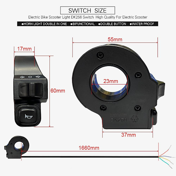 E-cykel 2-i-1 Horn Blinkerswitch Knapp Elcykeldelar Tillbehör Motorcykel E-cykel E