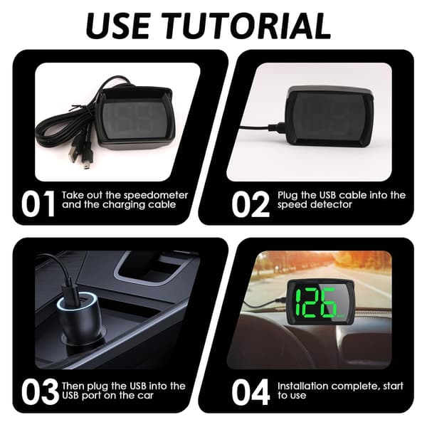 Digital GPS-speedometer til biler, km/t HUD, Head-up Display, Realtids-speedometer til biler, lastbiler, SUV'er og motorcykler, USB Plug & Play