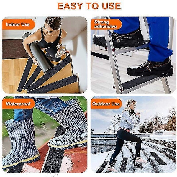 Sort udendørs skridsikker tape, 5cmx10m, skridsikker tape til trapper, skridsikker sikkerhedstape