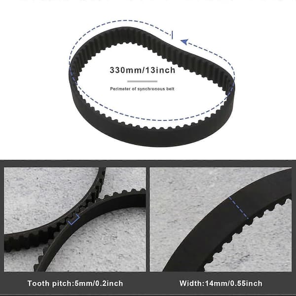 2 STK Industriel Gummi Synkron Drivrem Tandrem HTD330-5M-14 til