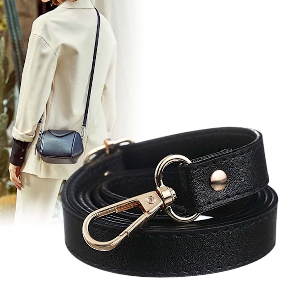 Läder Väskrem, Axelremsväska med Metallkrok, Justerbar Crossbody-rem, DIY Väskaccessoarer, Svart