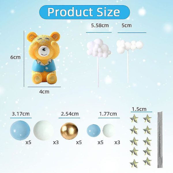 Blå Björnkaka Dekorationer Set Pojke Flicka Födelsedag Moln Björnkaka Topper Babyshower Björnkaka Glad Födelsedag Fest Dekoration Barn 1 År