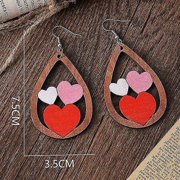 Valentinsdag Kärleks Hjärtan Trä Drop Örhängen Röd Rosa Hjärta Form Söta Katt Dubbel Tryckt Trä Dangle Örhängen För Kvinnor Mamma Flickvän