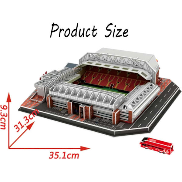 1 stk 3D Puslespil, DIY Byggemodel, Ny Liverpool Anfield Stadion Model 3D Puslespil, Tredimensionalt Puslespil Samling Fodboldbane DIY Modeller