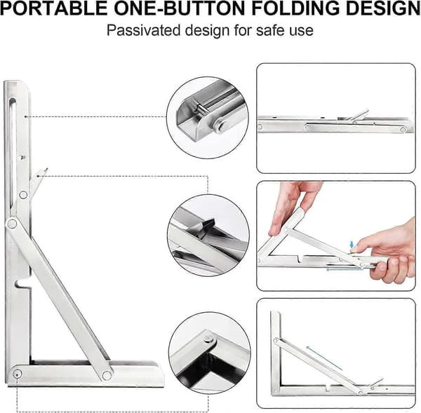 Foldbart beslag 200 mm, 2 stk. foldbare beslag i rustfrit stål, bærende foldbare hyldebeslag, kraftige udtrækkelige foldbare beslag