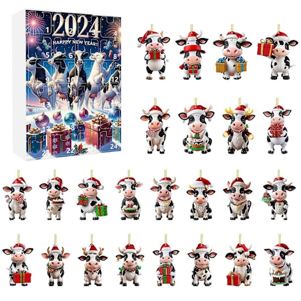 Julekalender 2024 Børn 2024 Julekalender Nedtælling 24 Dages Julekalender Sød Ko Julepynt Vedhæng Juleko Figurer A