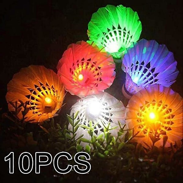 10 st LED 7 Färger Luminous Badmintonbollar Gradient Shuttlecock Belysningsbollar