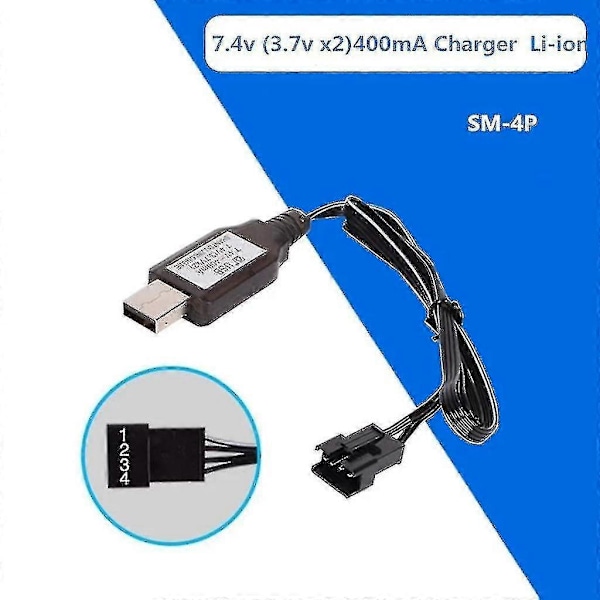 7.4v 3.7v X2 Laddare Sm-4p Li-ion Batteri Elektrisk Rc Leksaker Bil Båt Usb Kabel