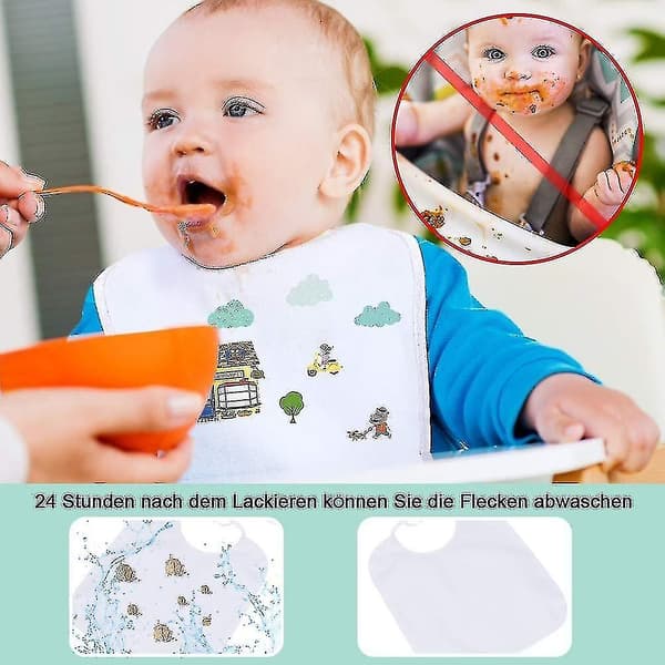 8 st. haklappar för målning, med 12 textilpennor och 3 schabloner