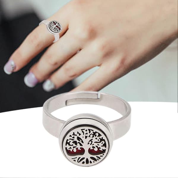 Aromaterapi Fingerring Justerbar Rustfrit Stål Mode Bærbar Mini Æterisk Olie Fingerring til Kvinder Type 1YMMR)