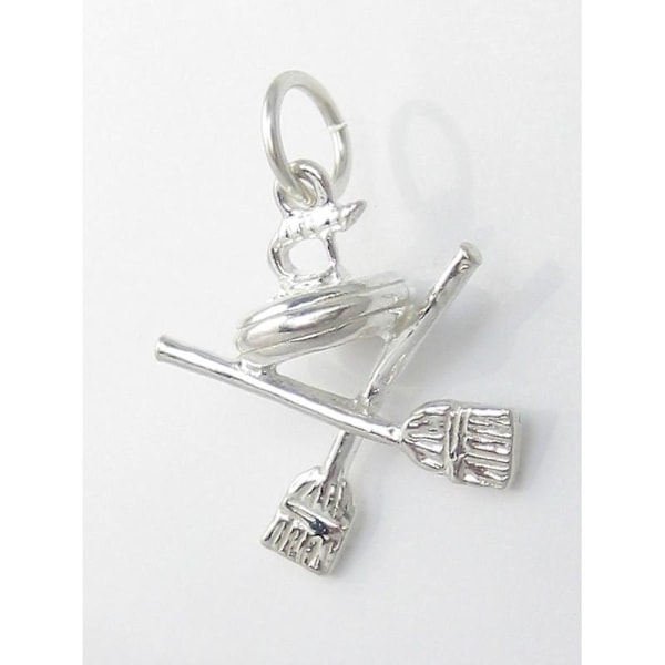 Curling-kivi ja harjat Sterlinghopea-amuletti .925 X 1 Amuletit - 4623