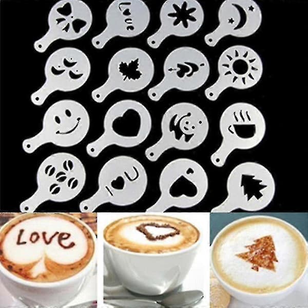 16 st Kaffe Latte Art Schabloner Mallar Kaffetillbehör