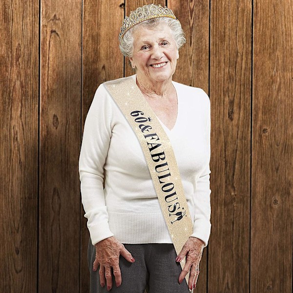 Heytea 60-års Sash och Tiara Set 60-års Fester Dekorationer för Kvinnor Födelsedagsfest Favoriter
