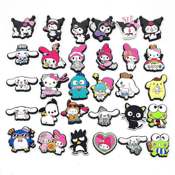 30 kpl/setti Söpö Kuromi My melody Keroppi Cinnamoroll Crocs -kenkien koristeet Sandaalien koristelu Syntymäpäivälahjat Kenkien tarvikkeet