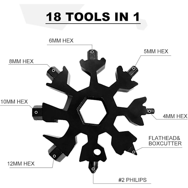 Schneefloe Multitool 18-i-1 Bærbar Multifunktionsværktøj i Rustfrit Stål til Udendørs EDC Eventyr Multitool Rustfrit Stål Multifunktionsværktøj (Sort)