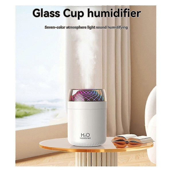 Glasskopp Luftfukter Fargerikt Lys Nattlys USB Stor Luftfukter Rosa