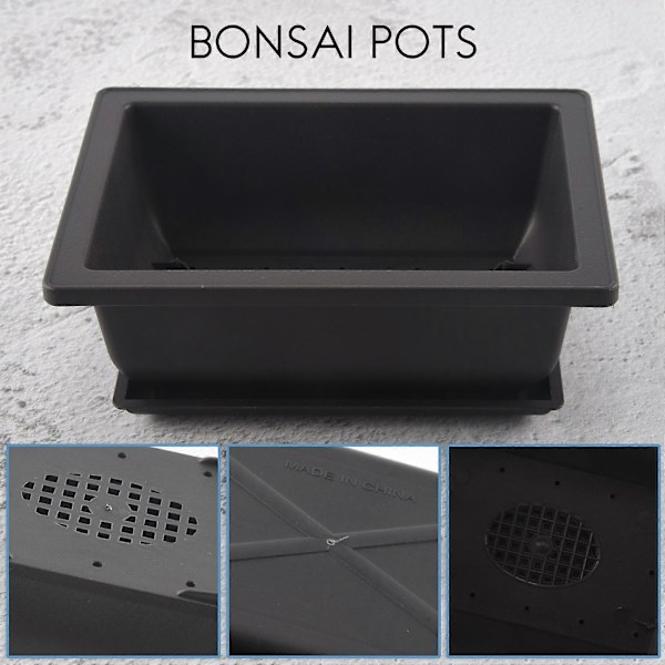 6-Sæt Bonsai Potter - Klassisk Dyb Vandbakke med Indbygget Net - Til Planter, Blomster, Urter, Plastik Sq