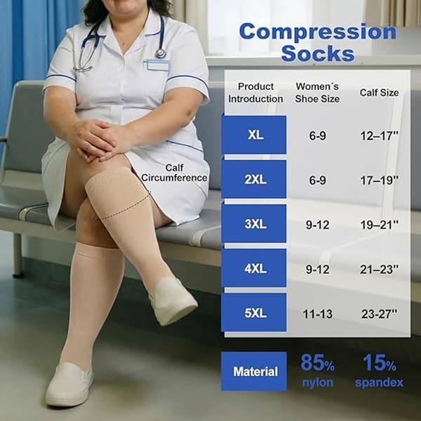 Et par kompressionsstrømper (8 stk.) - Plus size (2XL) - Kompressionsstrømper - Støttestrømper - Løbestrømper - Sportsstrømper - Knæhøje - til nu