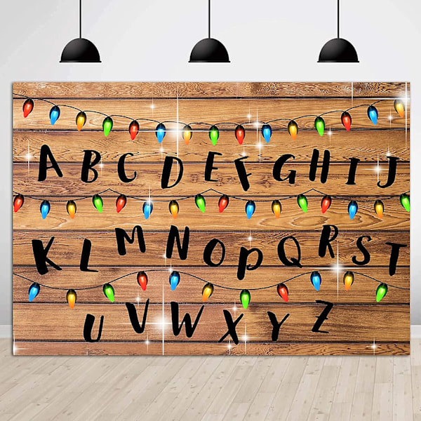 Christmas Lights Alphabet Photography Background Rustic Wooden Stranger Backdrop For Birthday Party Supplies Photo Shoot Booth Props Vinyl 5x3ft