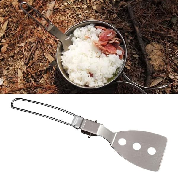 Fällbar Stekspatel i Rostfritt Stål för Utomhuscamping Picknick Stekt Kött Spatel