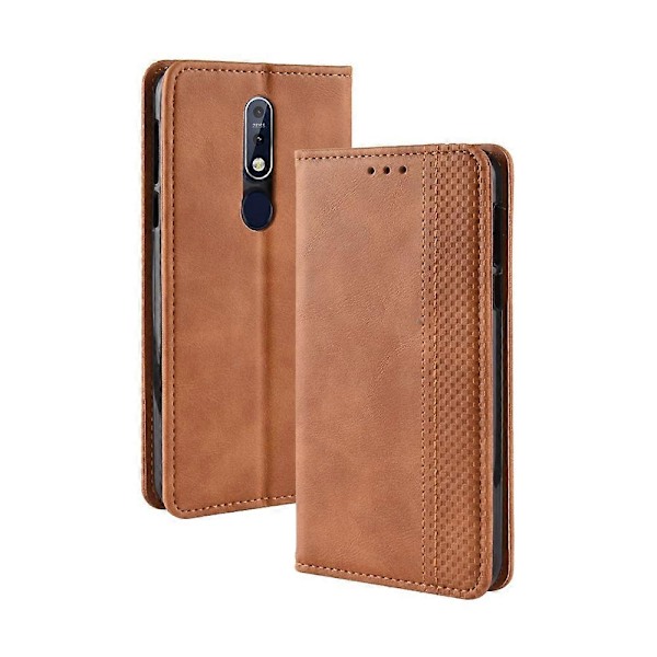 Nokia 7.1:lle suunniteltu vintage-tyyliinen nahkainen lompakko-kotelo