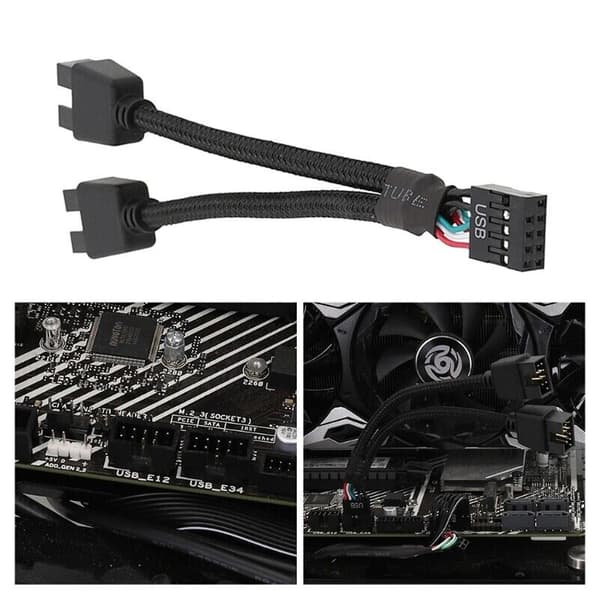 Moderkort USB 2.0 9-bens Header 1 til 2 Udvidelseshub Splitter Adapter Konverter