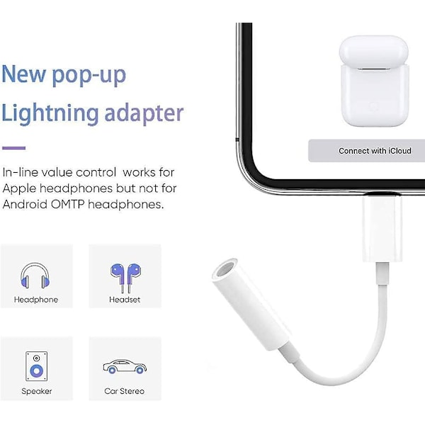 Apple Mfi Certificeret 2-pak Lightning til 3,5 mm Hovedtelefon Aux Audio Jack Adapter, iPhone Dongle Kabel Øretelefoner Hovedtelefoner Konverter Kompatibel med Ip