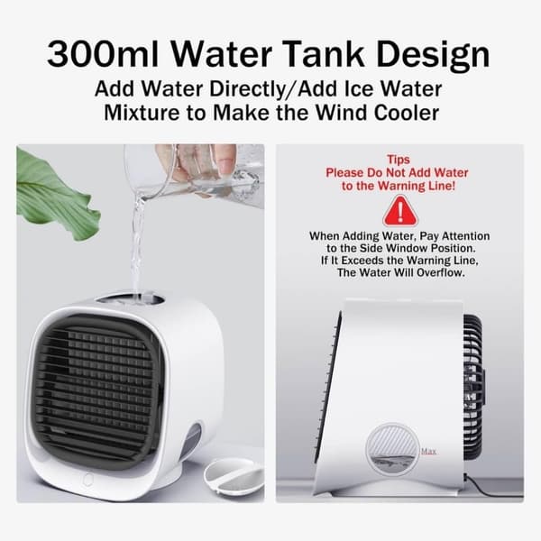 Bærbar Aircondition - Med Tank og LED Natlys, 4 Hastighedsindstillinger, Køler på 90 Sekunder - Pink