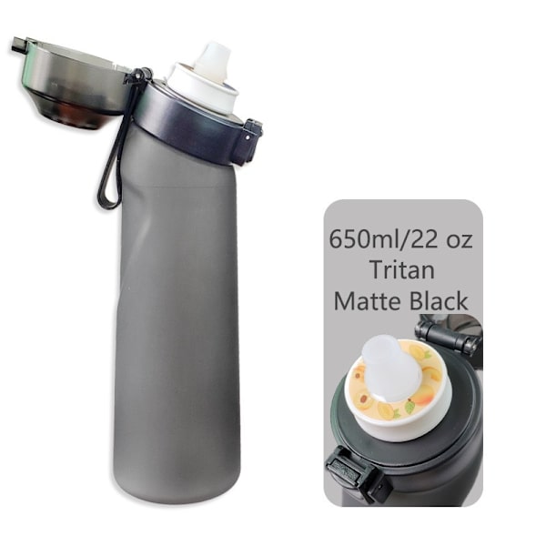 Smagstilsættet vandflaske med 7 smagspods Air Water Up flaske Frostmat sort 650ml Air Starter Up Set Vandkrus til camping Sport Klar Sort