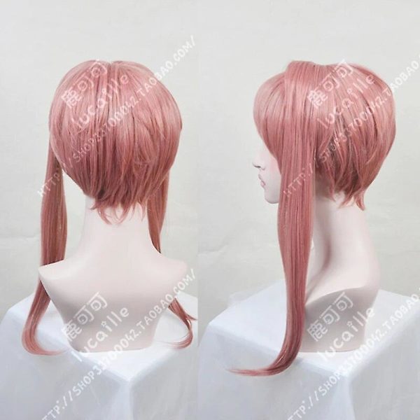 Høy kvalitet Doki Doki Literature Club! Monika Cosplay parykk DDLC Avtakbar hestehale Lang Varmebestandig Hårparykk + Parykkhette + Sløyfe