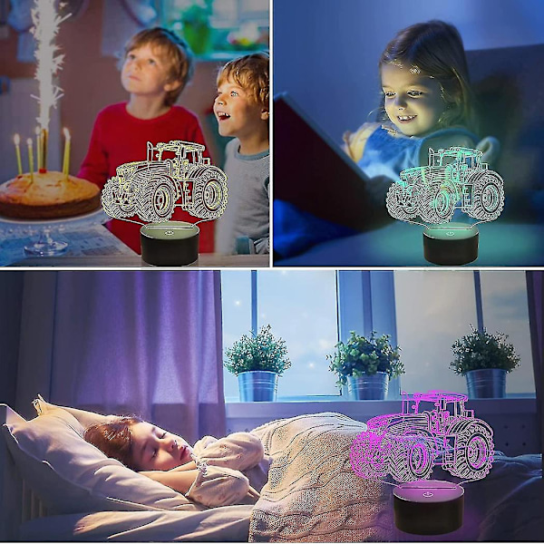 Wekity Lastbil 3D Illusion Nattlampa, Traktor 16 Färgväxlande Dimbar Hologram Belysning, Smart Timer Leksak USB Laddning Bord Skrivbord Sovrum Dekoration