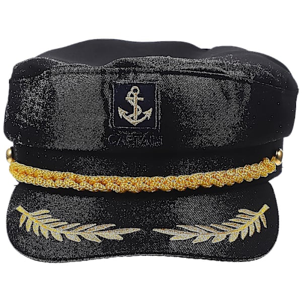 1 st. Sjökaptenhatt med Broderi, Marin Cosplay, Vuxen Kaptenhatt, Manian Stil, För Vuxna (Svart)