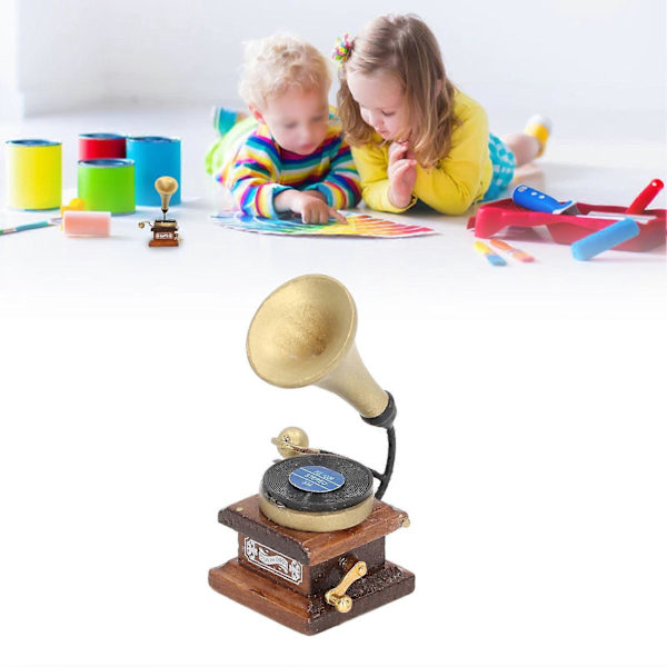 Nukkekodin Levy soitin 1/12 Mini Kompakti Nukkekodin Vintage Gramofoni Levyllä Nukkekodin Miniatyyrihuonekaluille