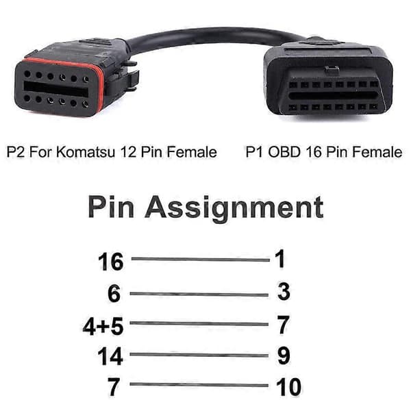 OBD Diagnostikkabel för lastbil för Komatsu / Cummins 12-stift till 16-stift
