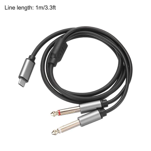 USB C til Dual 6,35mm 1/4\" Stereo Splitter Y Kabel Sort o Ledning 1m/3,3ft