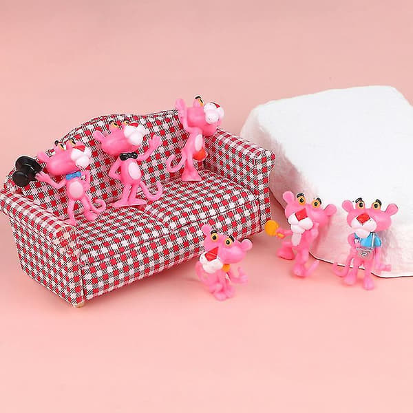 6 st Pink Panther Anime Figurer Skrivbordsmodell Bilprydnader Dockhusdocka Dekor