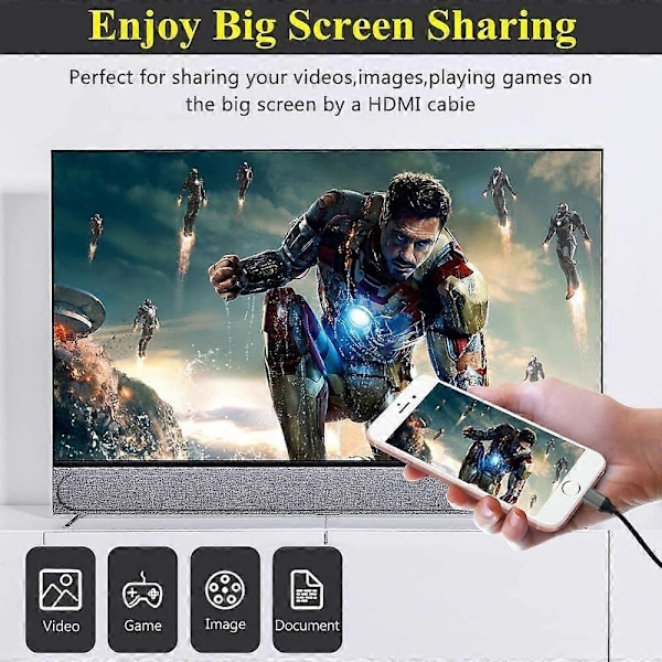 Svart [Apple Mfi Certifierad] Lightning till HDMI-kabeladapter Kompatibel med iPhone, 1080P Digital Synkroniseringsbildskärm Ljud & Videoadapter med Laddningsport Con