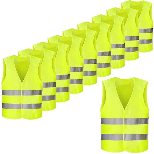10 st Säkerhetsvästar Neon Grön - Synlighet - Tvättsbara (ruigou)