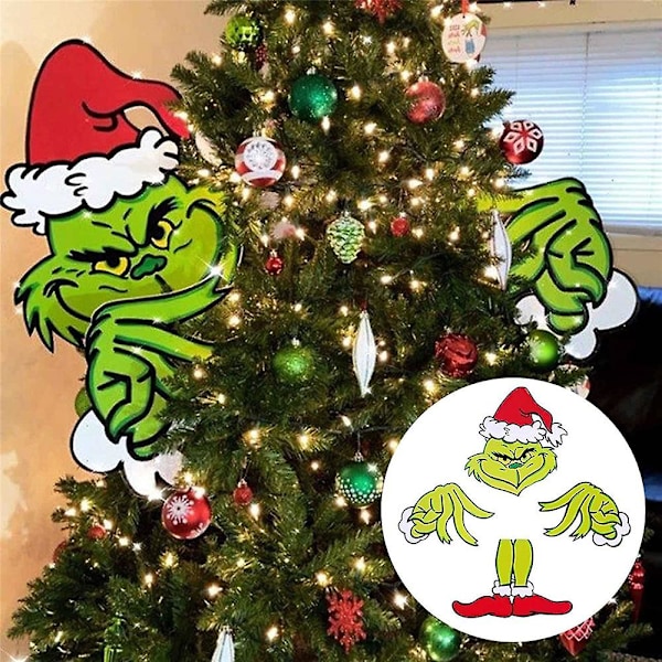 Julepyntssæt med Grinch-tema, Juletræstop, Festartikler, Festlig Pynt