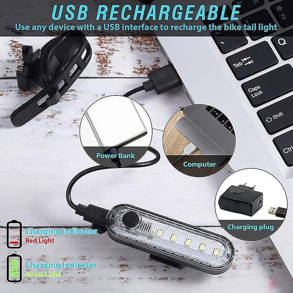 2 stk USB-oppladbare LED-sykkellys Baklys Sterkt 4 Moduser Vanntette Sykkelbaklys, Rød