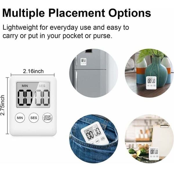 Kök Timer Set om 4 - Digital Timer med Magnet - Nedräkning för Matlagning, Fitness, Lärande (Vit)