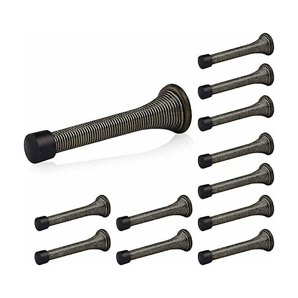 12 stk 85 mm Dørstoppere med Fjær, Metall, med Skruer og Bunnplate (Bronse)