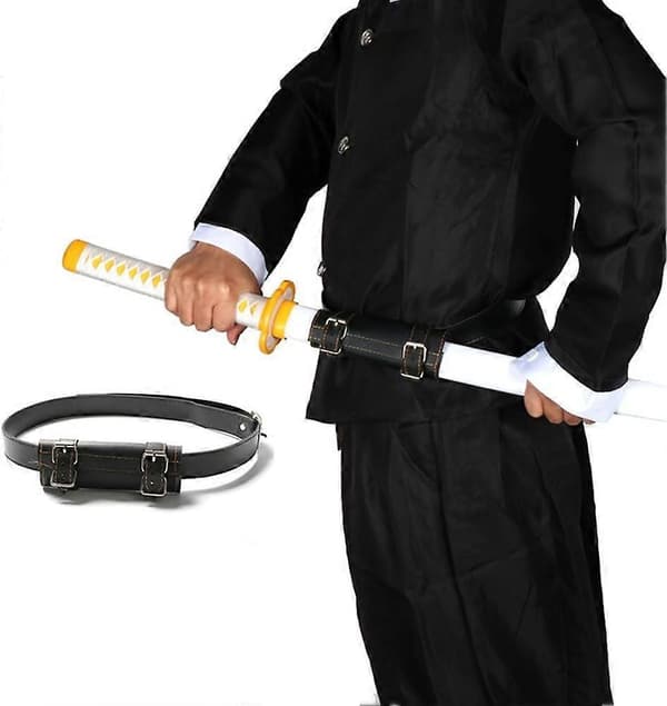 Katana-pidike, katana-miekkateline vyöllä, nahkaa, musta