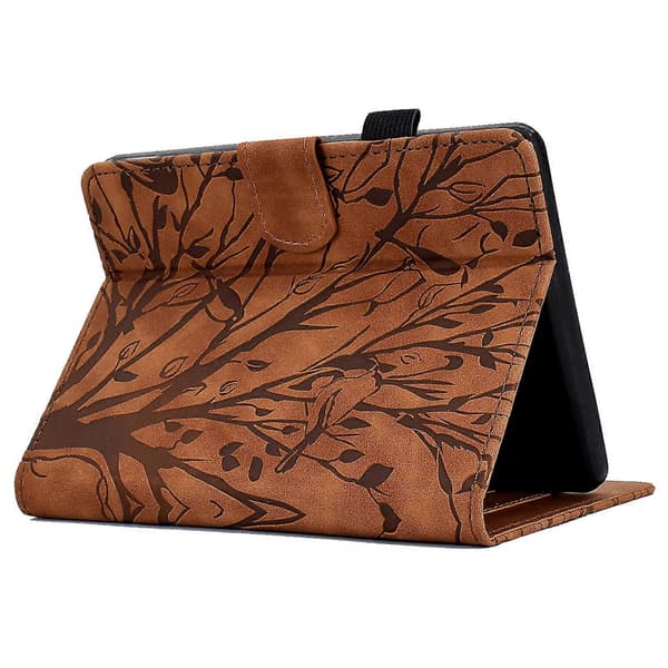 Til Amazon Kindle 11. (2024) 6'' (2022) Læder E-læser Etui Præget Træ Stand Kort Holder Cover Brun