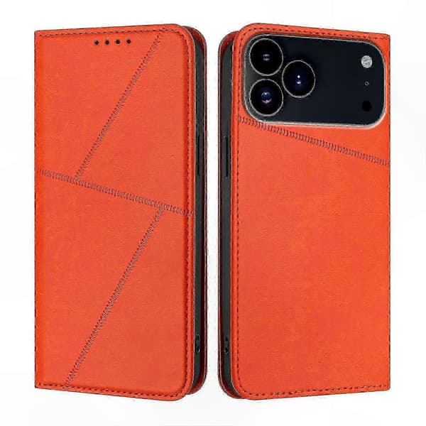 Magnetiskt Läderplånboksfodral för 17 Pro Max med Ställ & Flipskydd - Orange