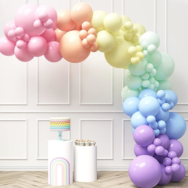 Pastel Regnbue Ballonbue Kit - 140 stk Assorterede Farvede Ballon Girlander, Farverige Fiesta, Karneval, Cirkus Latex Balloner | Perfekt Baby Pige Fødselsdag